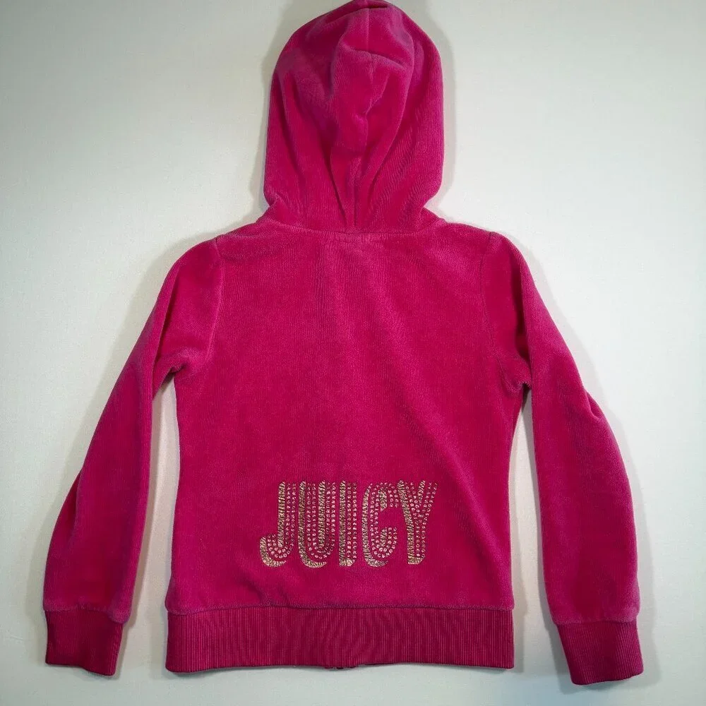 Girls JUICY COUTURE Velour Shocking Pink Full Zip Hoodie Sweatshirt 5T